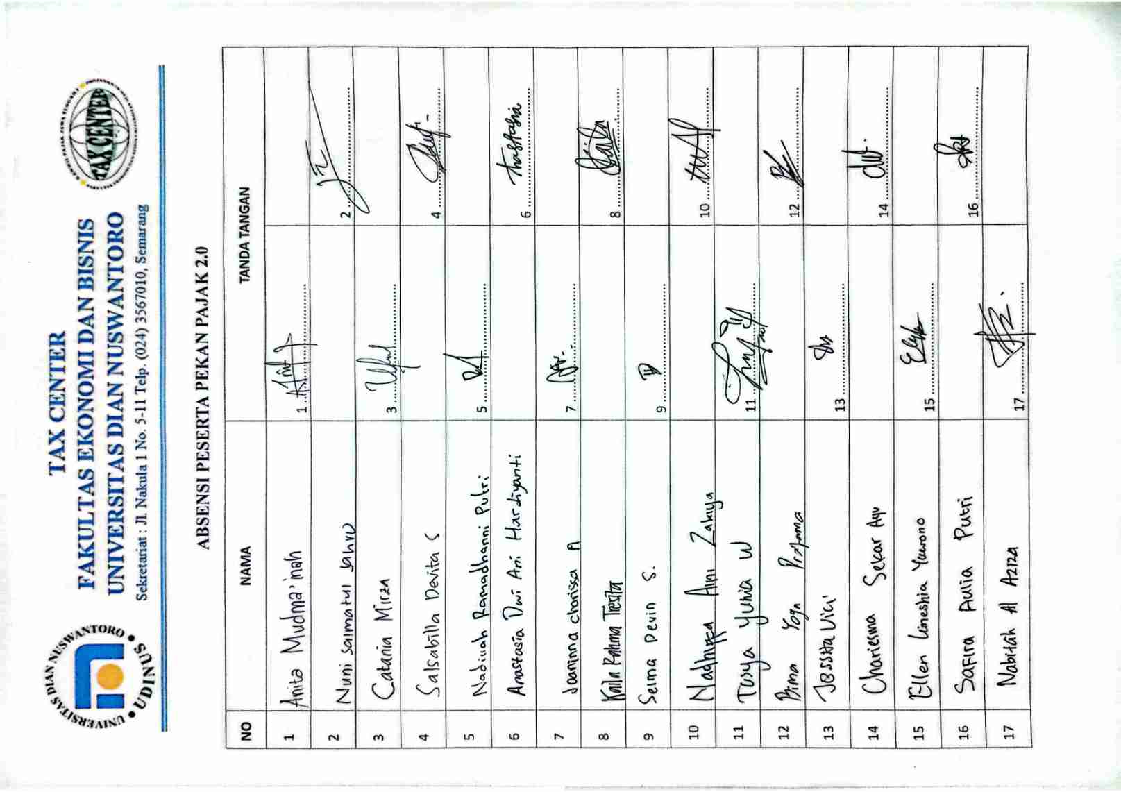 1. Daftar Hadir Peserta
